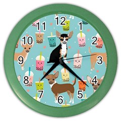 Chihuahua Bubble Kawaii Boba Tea Cute Dog Color Wall Clock