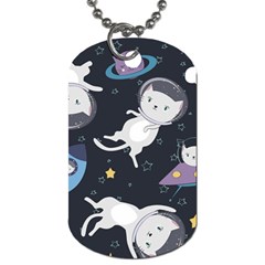 Space Cat Illustration Pattern Astronaut Dog Tag (one Side) by Wav3s