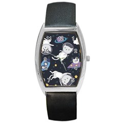 Space Cat Illustration Pattern Astronaut Barrel Style Metal Watch by Wav3s