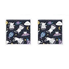 Space Cat Illustration Pattern Astronaut Cufflinks (square) by Wav3s