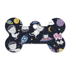 Space Cat Illustration Pattern Astronaut Dog Tag Bone (two Sides) by Wav3s