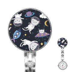 Space Cat Illustration Pattern Astronaut Stainless Steel Nurses Watch by Wav3s