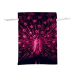 Peacock Pink Black Feather Abstract Lightweight Drawstring Pouch (S) Back