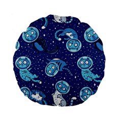 Cat Spacesuit Space Suit Astronaut Pattern Standard 15  Premium Flano Round Cushions by Wav3s