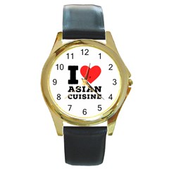 I Love Asian Cuisine Round Gold Metal Watch