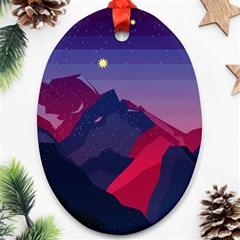 Abstract Landscape Sunrise Mountains Blue Sky Oval Ornament (two Sides) by Grandong