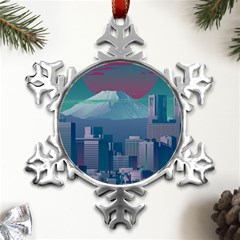 The Sun City Tokyo Japan Volcano Kyscrapers Building Metal Small Snowflake Ornament