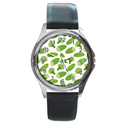 Vegetable Pattern With Composition Broccoli Round Metal Watch by Grandong