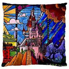 Beauty Stained Glass Castle Building Large Premium Plush Fleece Cushion Case (one Side)