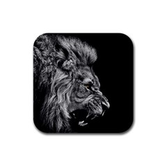 Angry Lion Black And White Rubber Square Coaster (4 Pack) by Cowasu