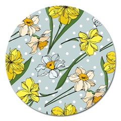 Narcissus Floral Botanical Flowers Magnet 5  (round) by Cowasu