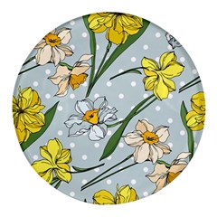 Narcissus Floral Botanical Flowers Round Glass Fridge Magnet (4 Pack) by Cowasu