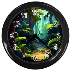 Rainforest Jungle Cartoon Animation Background Wall Clock (black) by Ndabl3x