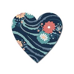 Waves Flowers Pattern Water Floral Minimalist Heart Magnet