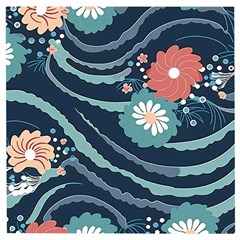 Waves Flowers Pattern Water Floral Minimalist Wooden Puzzle Square