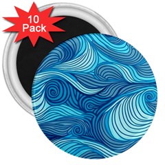 Ocean Waves Sea Abstract Pattern Water Blue 3  Magnets (10 Pack) 