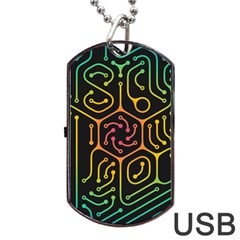 Circuit Hexagonal Geometric Pattern Background Pattern Dog Tag Usb Flash (one Side) by Ndabl3x