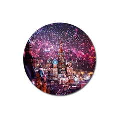 Moscow Kremlin Saint Basils Cathedral Architecture  Building Cityscape Night Fireworks Magnet 3  (round) by Cowasu