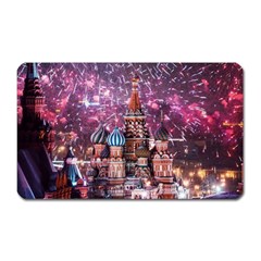 Moscow Kremlin Saint Basils Cathedral Architecture  Building Cityscape Night Fireworks Magnet (rectangular) by Cowasu