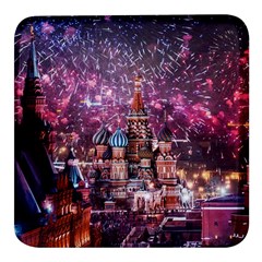 Moscow Kremlin Saint Basils Cathedral Architecture  Building Cityscape Night Fireworks Square Glass Fridge Magnet (4 Pack) by Cowasu