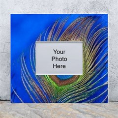 Blue Peacock Feather White Wall Photo Frame 5  X 7  by Amaryn4rt