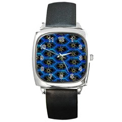 Blue Bee Hive Pattern- Square Metal Watch by Amaryn4rt