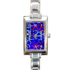 Blue Bee Hive Pattern Rectangle Italian Charm Watch by Amaryn4rt