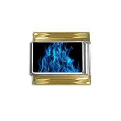 Digitally Created Blue Flames Of Fire Gold Trim Italian Charm (9mm) by Simbadda