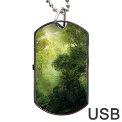 Green Beautiful Jungle Dog Tag Usb Flash (two Sides) by Ravend