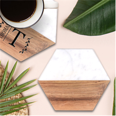 Ackground Leaves Desktop Marble Wood Coaster (hexagon)  by Amaryn4rt