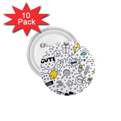 Set-cute-colorful-doodle-hand-drawing 1 75  Buttons (10 Pack) by uniart180623