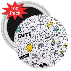 Set-cute-colorful-doodle-hand-drawing 3  Magnets (100 Pack) by uniart180623