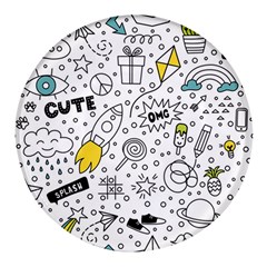 Set-cute-colorful-doodle-hand-drawing Round Glass Fridge Magnet (4 Pack) by uniart180623