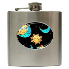 Seamless-pattern-with-sun-moon-children Hip Flask (6 Oz) by uniart180623