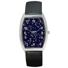 Seamless-pattern-with-cartoon-zodiac-constellations-starry-sky Barrel Style Metal Watch by uniart180623