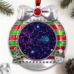 Realistic-night-sky-poster-with-constellations Metal X mas Ribbon With Red Crystal Round Ornament by uniart180623