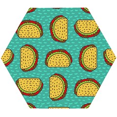 Taco-drawing-background-mexican-fast-food-pattern Wooden Puzzle Hexagon by uniart180623