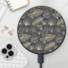 Elegant-pattern-with-golden-tropical-leaves Wireless Fast Charger(black) by uniart180623