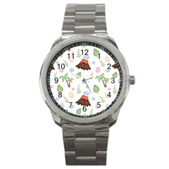 Cute-palm-volcano-seamless-pattern Sport Metal Watch