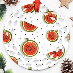 Seamless-background-pattern-with-watermelon-slices Ornament (round Filigree) by uniart180623