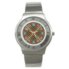 Tartan-scotland-seamless-plaid-pattern-vector-retro-background-fabric-vintage-check-color-square-geo Stainless Steel Watch by uniart180623