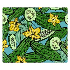Seamless-pattern-with-cucumber-slice-flower-colorful-hand-drawn-background-with-vegetables-wallpaper Two Sides Premium Plush Fleece Blanket (small) by uniart180623