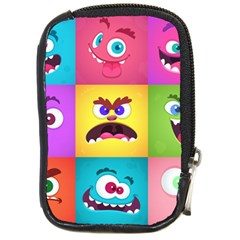 Monsters-emotions-scary-faces-masks-with-mouth-eyes-aliens-monsters-emoticon-set Compact Camera Leather Case by uniart180623