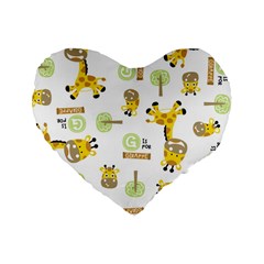 Vector-pattern-with-cute-giraffe-cartoon Standard 16  Premium Heart Shape Cushions by uniart180623