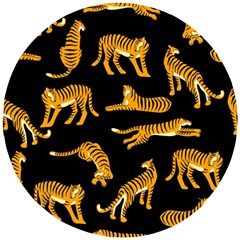 Seamless-exotic-pattern-with-tigers Wooden Puzzle Round by uniart180623