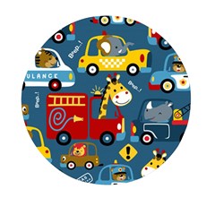 Seamless-pattern-vehicles-cartoon-with-funny-drivers Mini Round Pill Box by uniart180623