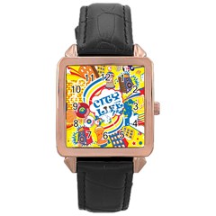 Colorful-city-life-horizontal-seamless-pattern-urban-city Rose Gold Leather Watch  by uniart180623