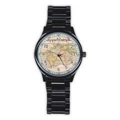 Old World Map Of Continents The Earth Vintage Retro Stainless Steel Round Watch