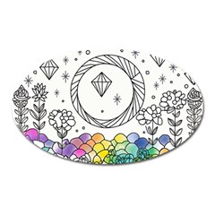 Rainbow Fun Cute Minimal Doodle Drawing Oval Magnet by uniart180623