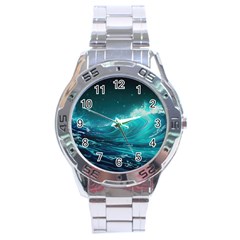 Tsunami Waves Ocean Sea Nautical Nature Water Stainless Steel Analogue Watch by uniart180623